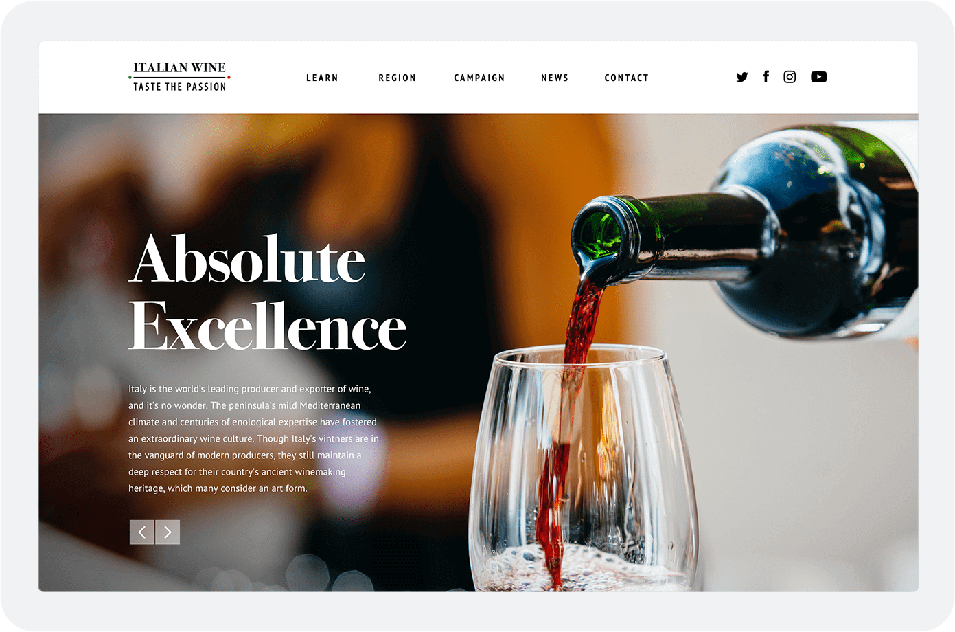 homepage above the fold view