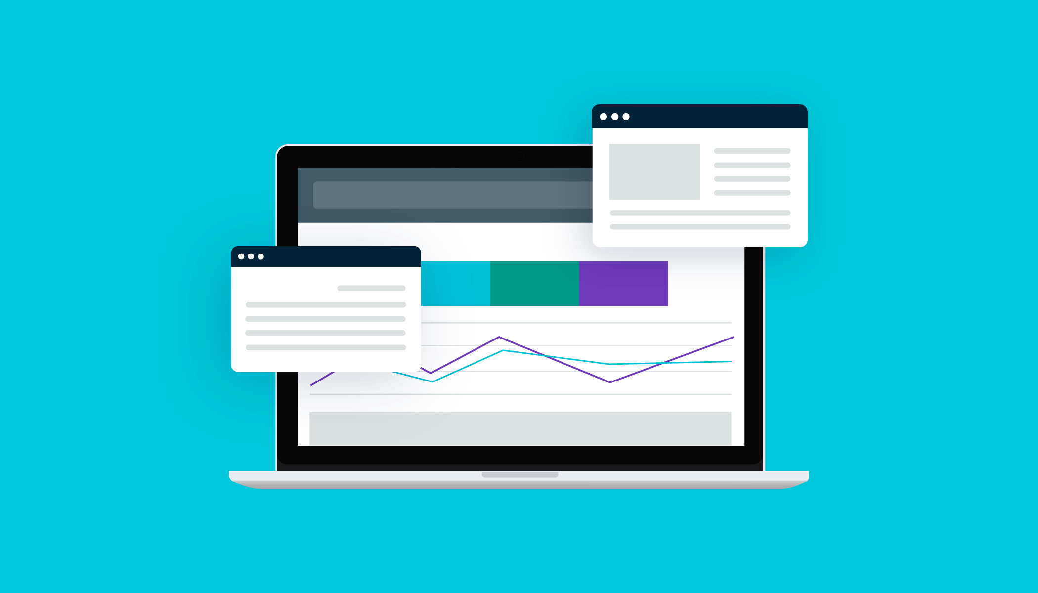 laptop screen showing Google Search Console with two browser screens above it