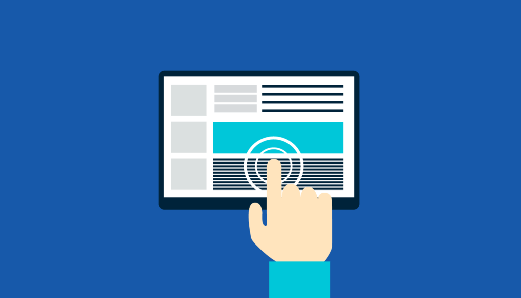 hand pointing to copy on a web layout