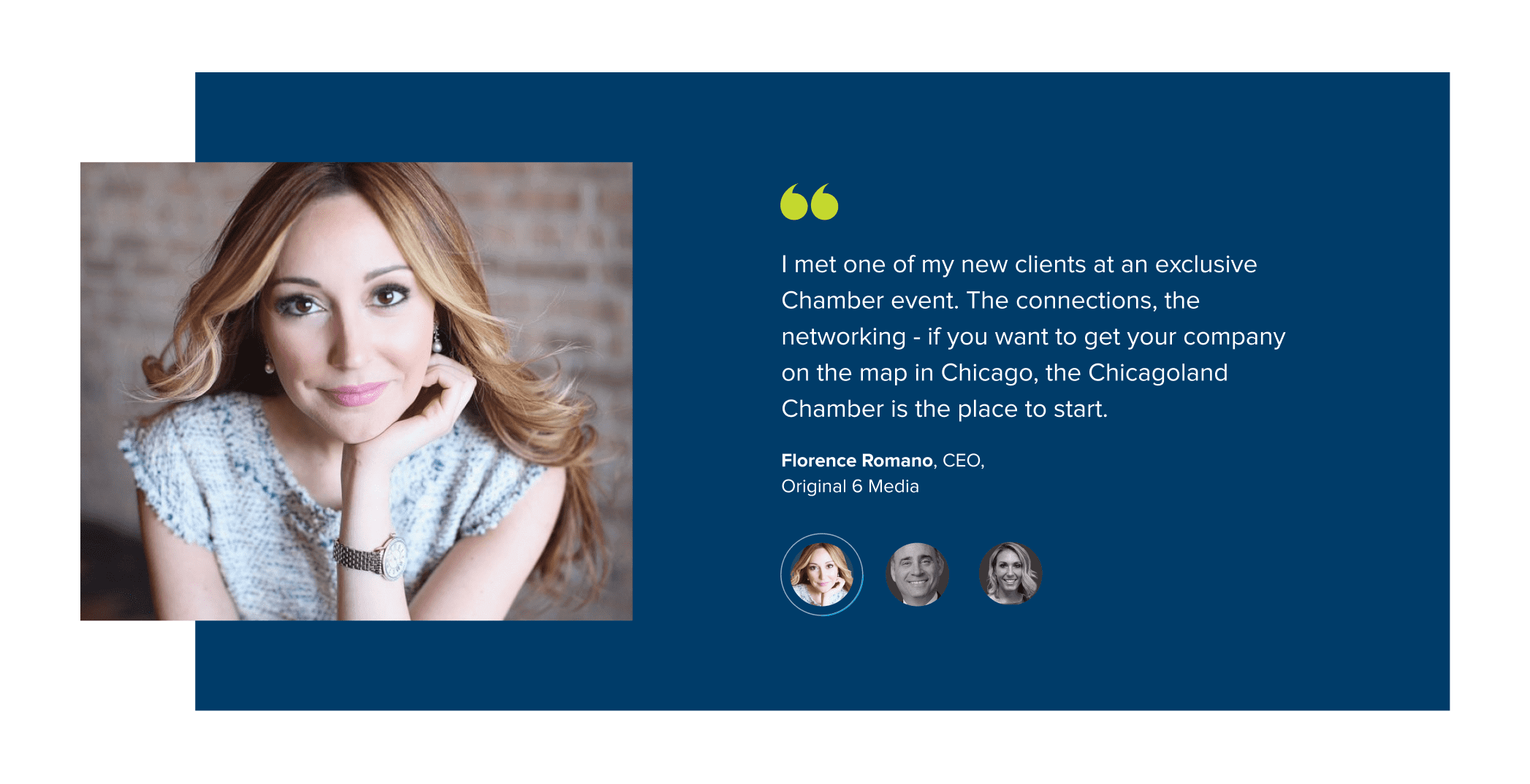 showing testimonial section for the Chicagoland Chamber of Commerce